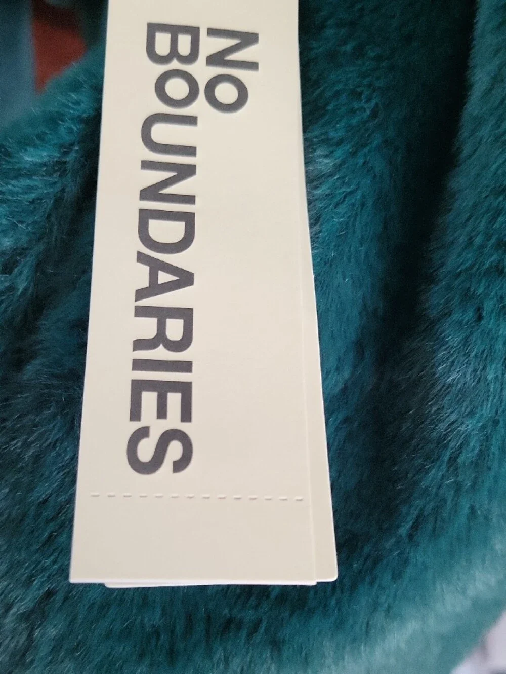 No Boundaries Teal Faux-Fur Hooded Puffer with Sequin Bear Patch
